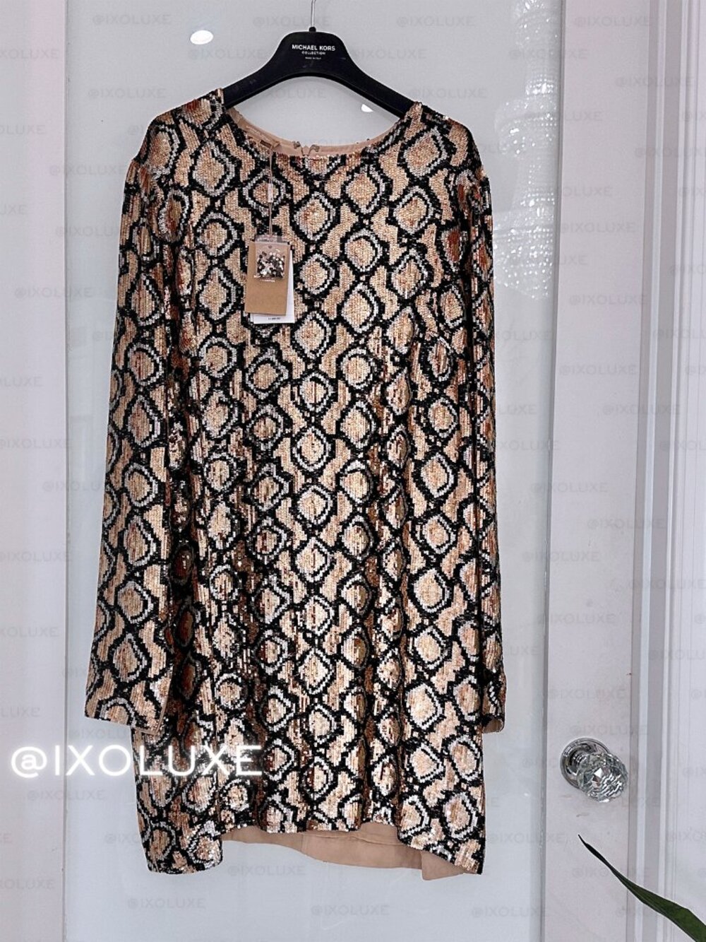 Michael Kors Python Sequined Silk Georgette Shift Dress | Size 14 NWT